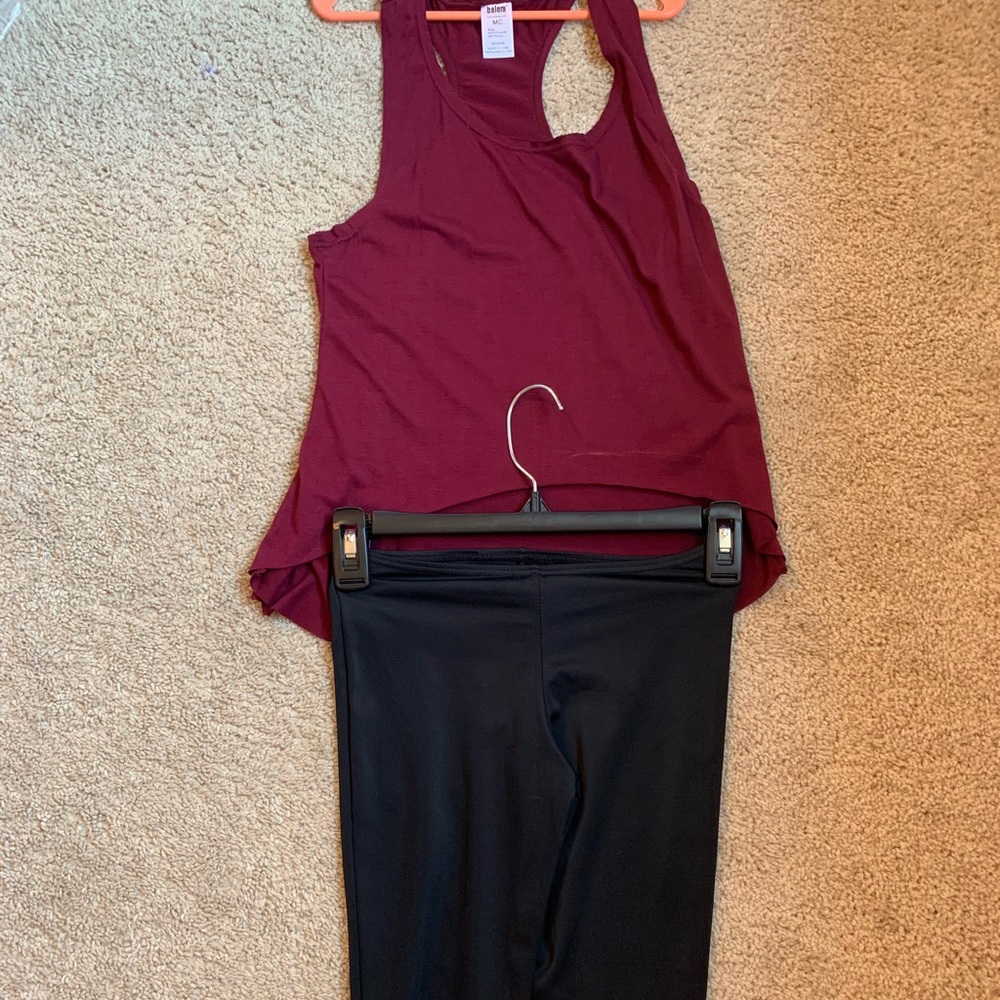 Tap/Jazz maroon tank with black leggings